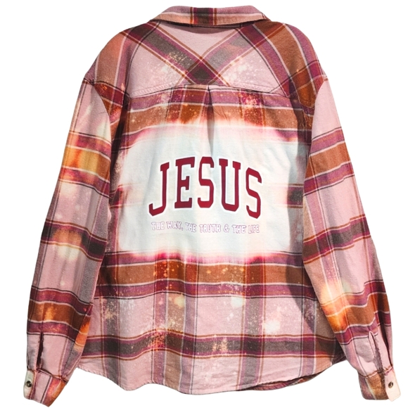 Upcycled Gemz Tops - Jesus The Way The Truth Life Custom Upcycled Plaid Shirt, XL